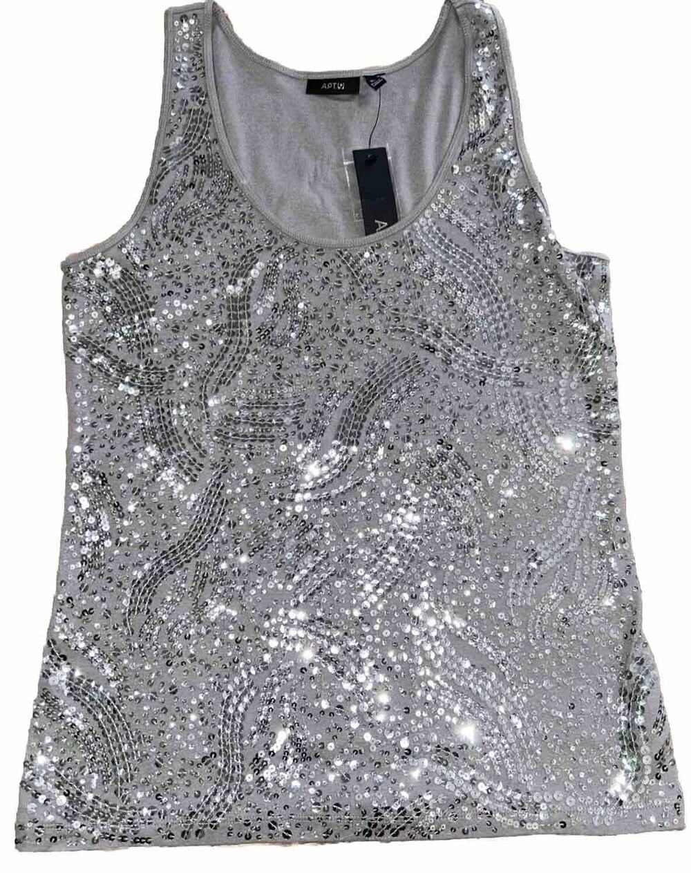 APT.9 Womens Size XL Grey Sequin Tank Top NWT